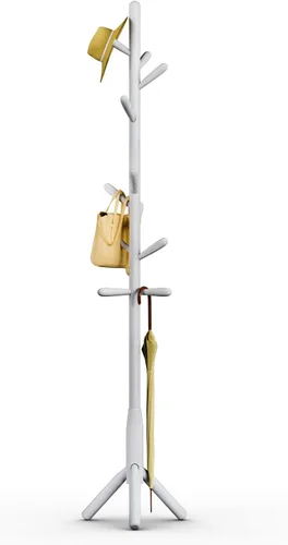 Miniatura 16 de Perchero de madera maciza, perchero independiente en forma de árbol con 11 ganchos, poste principal de 1.6 pulgadas de diámetro para ropa, soporte