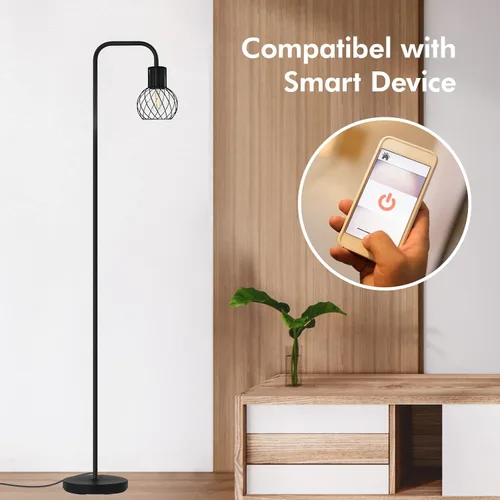 Miniatura 9 de Lámpara de pie industrial, lámpara de pie LED moderna con bombilla LED de 6W, interruptor de pie, lámparas altas de metal para sala de estar