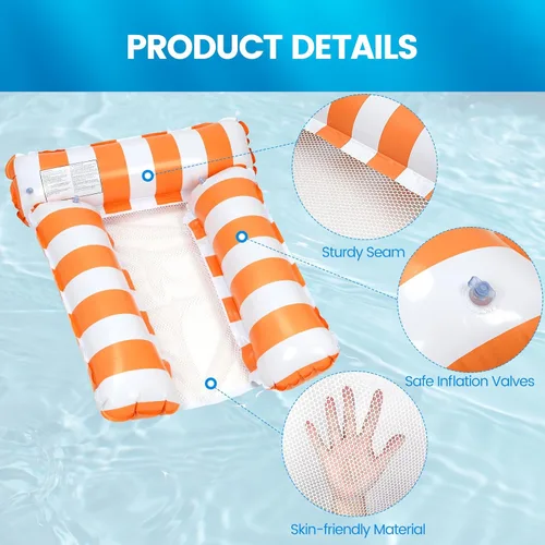 Miniatura 3 de Paquete de 2 flotadores inflables para piscina 4 en 1 con hamaca de piscina con malla en la parte inferior, hamaca inflable de 3 tubos para adultos