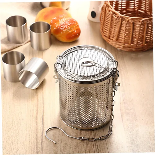 Miniatura 5 de Yardwe Cesta guisada de acero inoxidable, colador de cocina para condimentos, infusor de especias con gancho de cadena larga, ideal para sopas