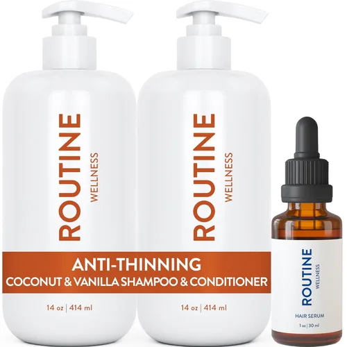 Routine Wellness Set de champú y acondicionador y suero para el cabello para un cabello más fuerte, biotina, color seguro, sin sulfato, vegano,