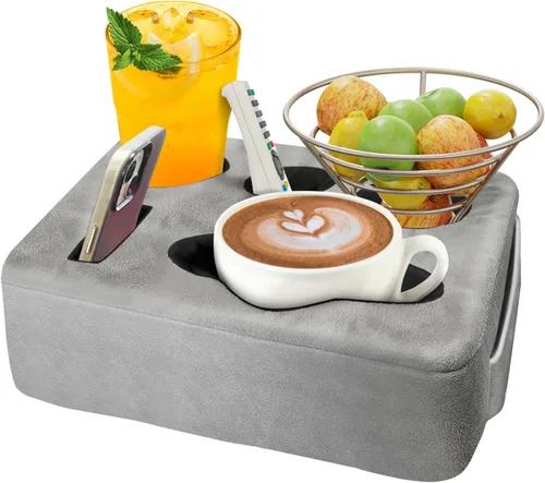 Miniatura 11 de Cojín Portavasos para Sofá Cama, Portabebidas Nisdoing de 5 Orificios para Sofá ¡Mantén las Bebidas al Alcance y Conserva la Temperatura, Evita Negro