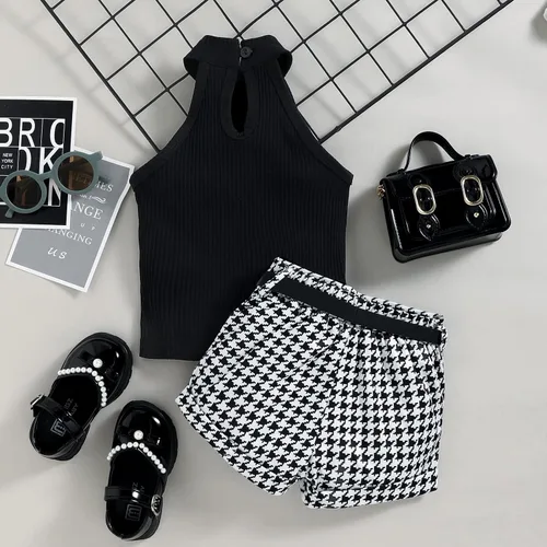 Miniatura 12 de TheFound Trajes de verano para niñas pequeñas, sin mangas, de punto acanalado, halter, pantalones cortos, ropa para recién nacidos, conjunto de 3