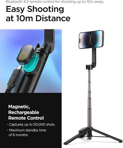 Miniatura 5 de Spigen Soporte de Trípode para Palo de Selfie con Control Remoto Bluetooth y Obturador, Extensible de 24", Compatible con MagSafe iPhone