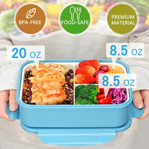 Miniatura 2 de LOVINA Cajas Bento para Adultos – Contenedor de almuerzo Bento de 1100 ML para niños con cuchara y tenedor – Tamaño perfecto duradero para comida