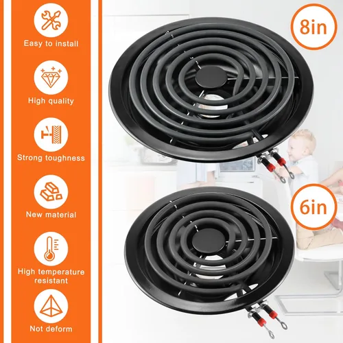 Miniatura 6 de Bandejas de Goteo para Quemadores de Estufa Eléctrica, Cubiertas de Quemadores de Estufa W10290353(6") W10290350(8")+Repuesto de Quemadores