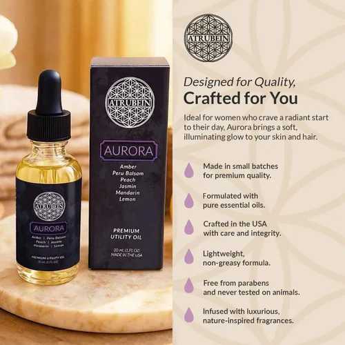 Miniatura 6 de Aceite de utilidad Aurora Premium - Para Mujer - Mandarina, Limón, Melocotón, Jazmín, Ámbar y Bálsamo de Perú - Mezcla nutritiva radiante