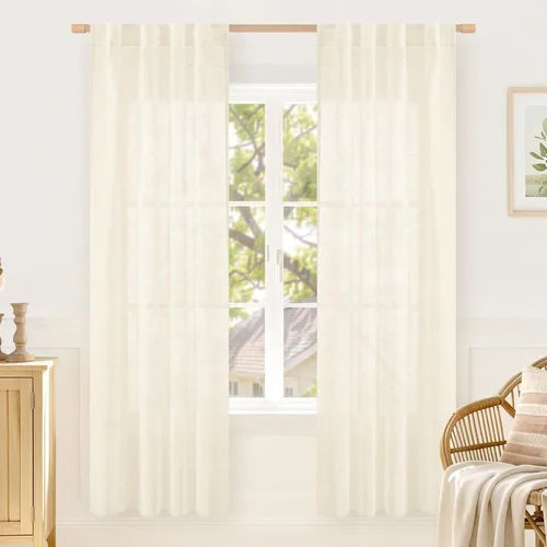 Miniatura 59 de LAMIT Cortinas de lino beige de 30 pulgadas de largo para ventanas pequeñas, cortinas semitransparentes filtrantes de luz, pestaña trasera
