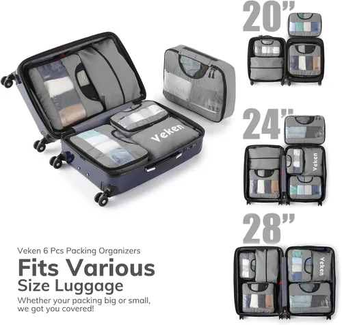 Miniatura 4 de Veken - Juego de 6 estuches organizadores equipaje de viaje incluye bolsa para ropa sucia y bolsa para zapatos gris VK456