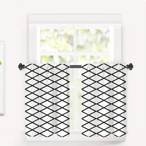 Miniatura 76 de Cortinas opacas de poliéster multicapa para cafetería, con diseño de diamantes, 2 unidades, 26 x 24 pulgadas