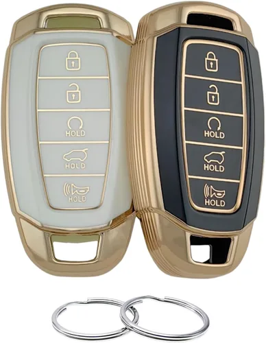 Funda para llavero REPROTECTING TPU compatible con Hyundai Palisade 2020 2021 2022 2020-2023 Elantra (arranque sin llave de 5 botones) (Negro/Blanco)