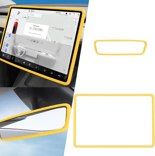 Miniatura 18 de 2 piezas marcos protectores de silicona para pantalla y espejo retrovisor para Tesla Model 3 2017-2023 y Model Y 2019-Feb.2025. (Blanco)