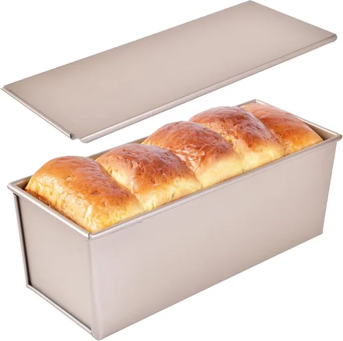 Miniatura 9 de Mini molde para pan Pullman con tapa, antiadherente rectangular de 0.25 kg, caja plana para tostar en horno (Oro champán)