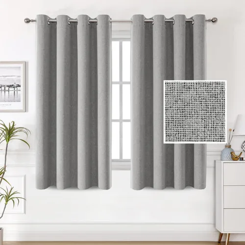 H.VERSAILTEX Cortinas de lino 100% opacas, cortinas térmicas para sala de estar, cortinas de arpillera texturizadas con ojales de lino de doble