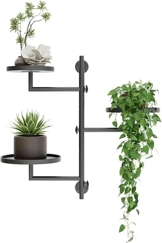 Estantes giratorios de pared para plantas, estante de plantas para ventana, soporte de pared de metal de 3 niveles para múltiples plantas con