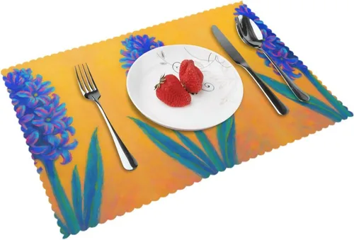 Miniatura 13 de Rectangular Placemats Set of 4, Heat Resistant Litchi Printed Kitchen Dining Table Mats