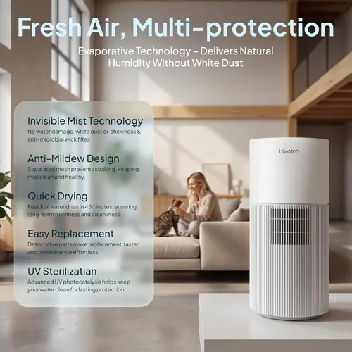 Miniatura 4 de Humidificador evaporativo de 8L para habitaciones grandes de hasta 1000 pies ² - Evaporación fría segura para bebés y mascotas, salida de 30.4 fl 8L