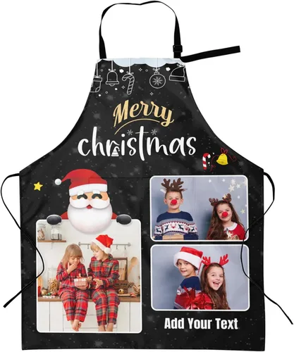 Miniatura 26 de Delantales personalizados con dos bolsillos para mujeres y hombres, delantales personalizados impresos con texto fotográfico para cocinero de cocina