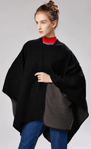 Miniatura 5 de Chal para mujer, bufanda de invierno sólida, cárdigan suelto frontal abierto, elegante capa de poncho