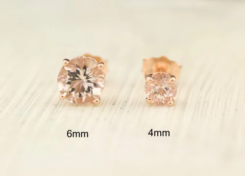 Miniatura 2 de Pendientes de botón de flor de lis de morganita de oro rosa macizo de 14 k