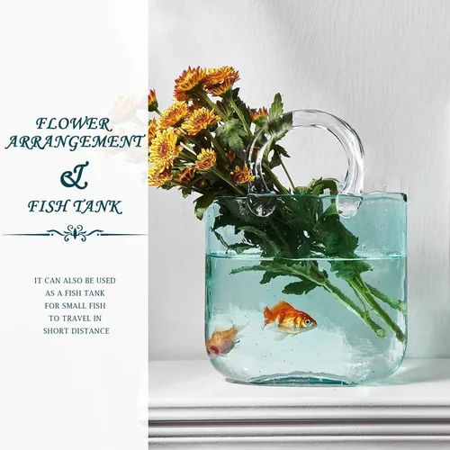 Miniatura 7 de Jarrón de cristal para flores, florero único con cuenco de peces de burbujas, hecho a mano, florero de vidrio transparente para pecera, decoración