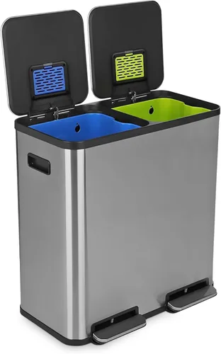 Miniatura 11 de SIMPLI-Magic Cubo de basura con pedal de 16 galones (60L), cubo de basura de cocina de doble compartimento con contenedores de basura y reciclaje