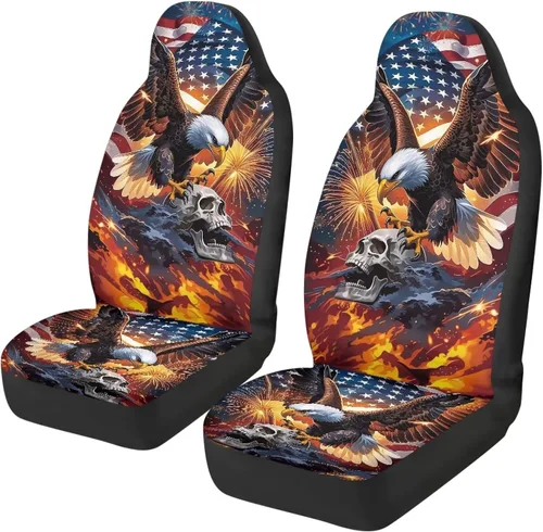 Miniatura 43 de 250 Years Car Seat Covers Set of 2 Eagle Flag Car Seat Cover Protector Front Seats Patriotic Auto Interior Accessories Stretch Polyester Fabric
