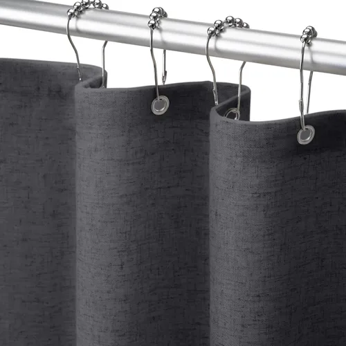 Miniatura 18 de Cortina de ducha de lino negro, cortinas de ducha de tela bohemia para baño, juego de forro de tela natural de algodón, 72 pulgadas de ancho x 72