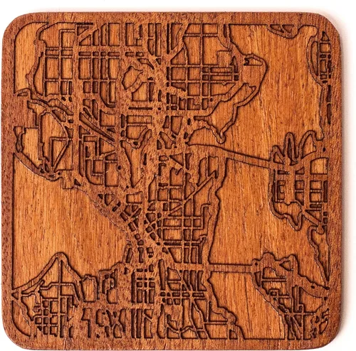 Miniatura 29 de Posavasos Amsterdam Map by O3 Design Studio, 1 pieza, posavasos de madera Sapele con mapa de la ciudad, hecho a mano, varias ciudades opcionales
