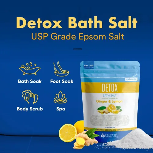 Miniatura 4 de Sales de epsom para baño desintoxicante, enjuague de aceites esenciales de jengibre y limón más vitamina C, 100% natural, sin perfumes, sin