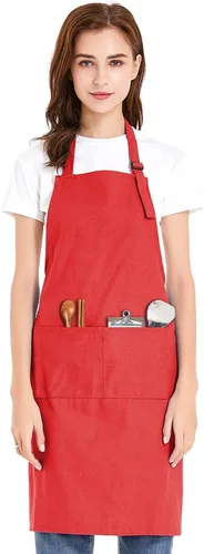 Miniatura 10 de TopTie Delantal con pechera unisex, delantal de cocina ajustable de lona de algodón con bolsillos