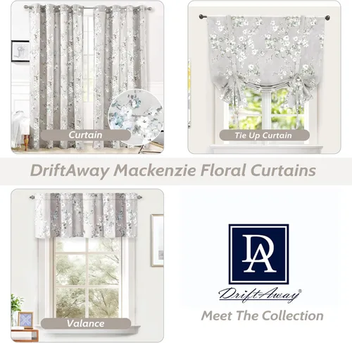 Miniatura 7 de DriftAway Cortinas florales grises para dormitorio, 63 pulgadas de largo, patrón estampado de ramas de flores azules y blancas, oscurecimiento
