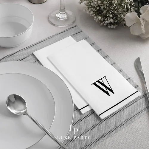 Miniatura 4 de Luxe Party Paquete de 56 servilletas con monograma, letra W inicial, desechables, aerolínea premium, sensación de lino, ajuste decorativo de mesa