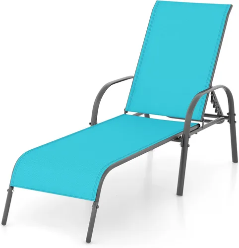 Miniatura 11 de Giantex Silla de Salón para Patio, Tumbona para Exteriores con Respaldo de 5 Posiciones Ajustables, Marco de Acero Resistente, Sillón Reclinable