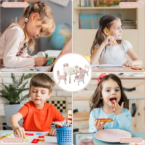 Miniatura 7 de DOREROOM Juego de mesa y 4 sillas para niños de altura ajustable, juego de mesa y silla para niños pequeños con superficie de graffiti, 31.5''L x
