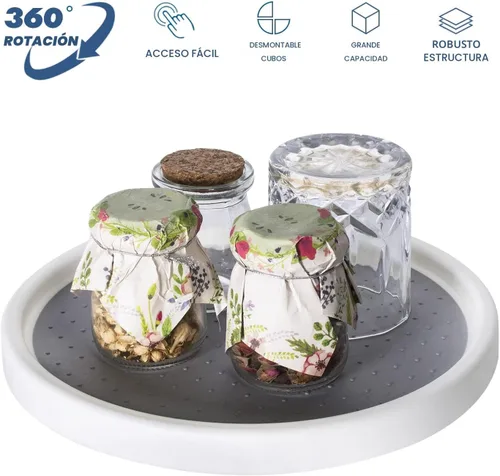 Miniatura 6 de Lazy Susan - Organizador giratorio de 2 niveles para especias antideslizante, organizador de condimentos giratorio de 360 grados, organizador