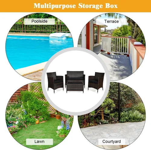 Miniatura 9 de Goplus Juego de patio de ratán de 4 piezas, juego de conversación de mimbre para exteriores e interiores para piscina, patio trasero, césped, sillas