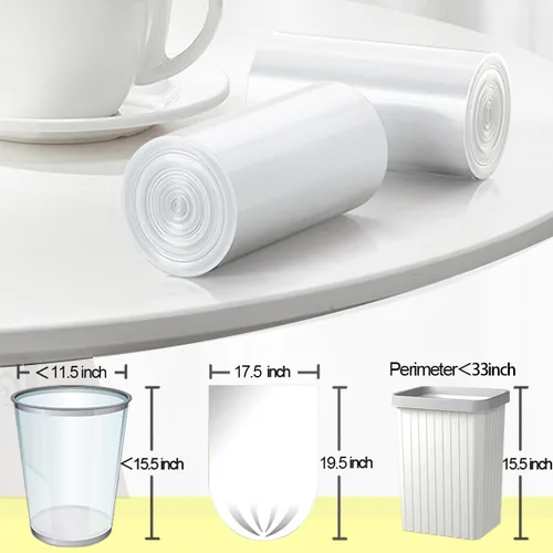 Miniatura 2 de Bolsas de basura pequeñas de 4 galones, 220 unidades, bolsas de basura transparentes para baño, cocina, dormitorio, bolsas de basura de 5 galones