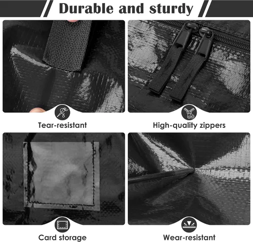 Miniatura 5 de Paquete de 6 bolsas de mudanza con cremallera lateral completamente abierta, extra grandes de 93 L, resistentes al agua, plegables para Negro