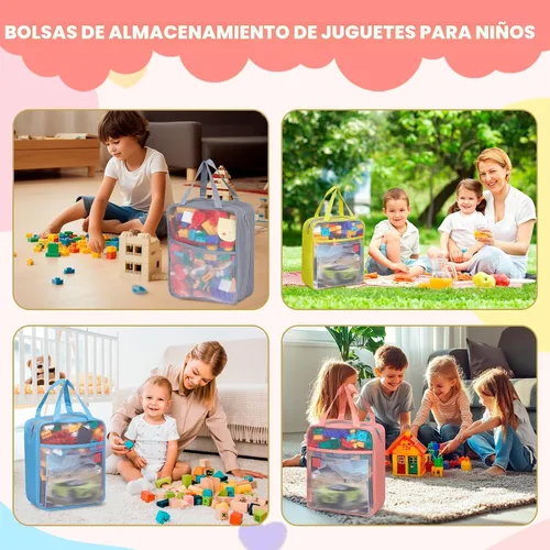 Miniatura 6 de Paquete de 4 bolsas de almacenamiento de malla extra grandes con cremallera para juguetes (11.8 x 9.8 x 5.2 pulgadas), organizador de almacenamiento