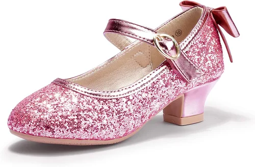Miniatura 139 de PANDANINJIA Vestido de jada para niñas y niños pequeños, zapatos de princesa Mary Jane con tacones con lazo para fiesta, boda, boda