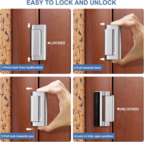 Miniatura 5 de Paquete de 6 refuerzos de seguridad para puerta para el hogar con 48 tornillos a prueba de niños, cerraduras de puerta para cerradura