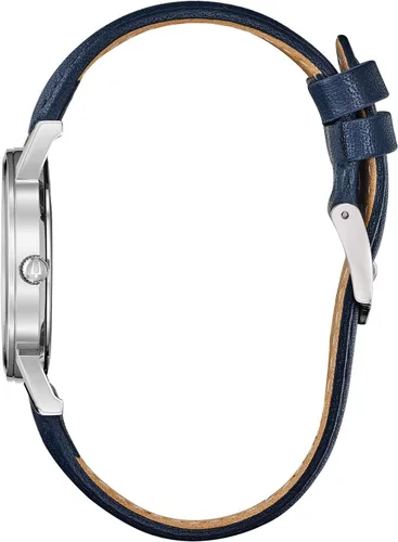 Miniatura 2 de Bulova Reloj clásico de cuarzo para mujer, acero inoxidable con correa de cuero azul, tono plateado (Modelo 96M146), AzulBlanco