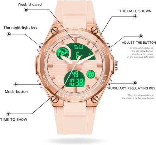 Miniatura 6 de Relojes de pulsera para mujer, digital, 5 bares, impermeables, con retroiluminación LED, correa colorida, alarma analógica