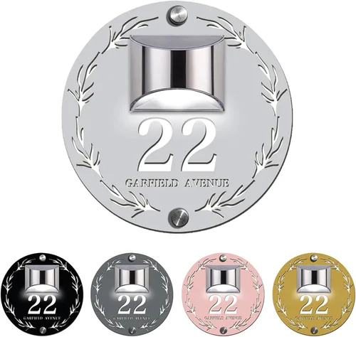 Miniatura 20 de Placa solar personalizada con números de casa, placa LED moderna para puerta, letrero acrílico para casa de jardín, montaje en la pared para casa