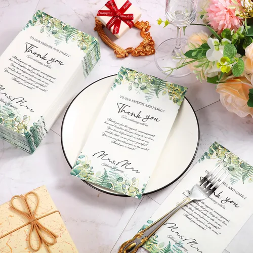 Miniatura 4 de Yeaqee Paquete de 100 servilletas de boda, 2 capas de Mr & Mrs para cena, servilletas doradas para recepción, toallas decorativas desechables