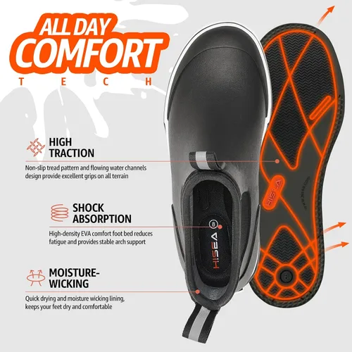 Miniatura 4 de HISEA Botas de cubierta para hombre, botas de pesca de agua salada, impermeables, botas de lluvia de alta tracción