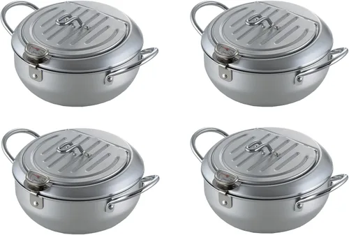 Miniatura 5 de Olla japonesa Tempura con tapa y termómetro, compatible con calor por inducción, fabricada en Japón, 7.9 in, 1 paquete