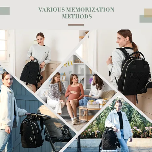 Miniatura 2 de Mochila para pañales con cambiador, bolsas de maternidad grandes para recién nacidos, 18 bolsillos, bolsillos aislados, correas para cochecito, Negro