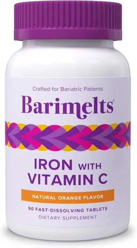 BariMelts Hierro con Vitamina C, 90 Tabletas de Disolución Rápida (Suministro para 1 Mes), Suplemento de Hierro Bariátrico Sin Azúcar para Mujeres,